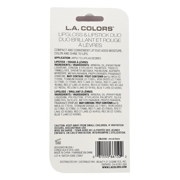 L.A. Colors Duo Lipstick/ Lip gloss Eternal Flame - Picture 6 of 6